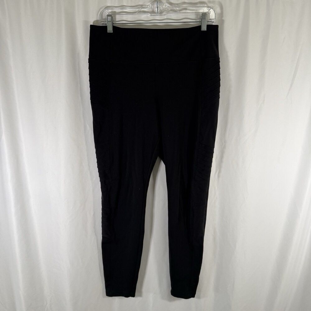 Athleta Leggings Women Large Black Pull On Zip Pocket Pull On Stertchy High Rise